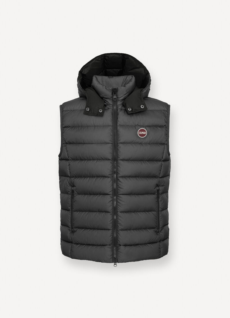 Down vest with detachable hood