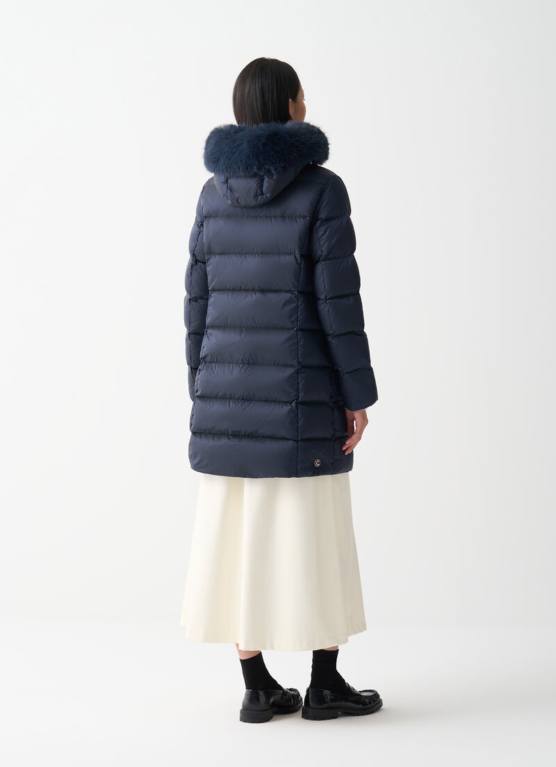 Long down jacket with faux fur