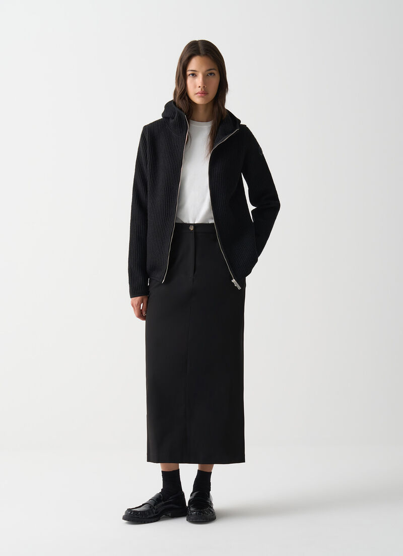 Rib-knit pullover with hood