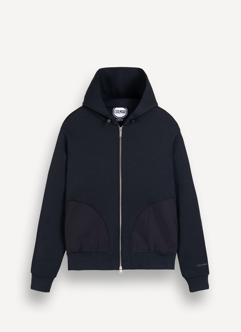 Hooded sweatshirt with nylon inserts