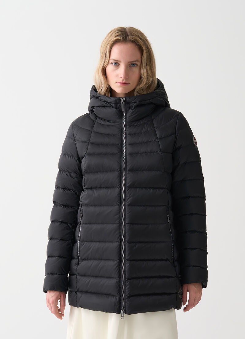 Hooded A-line down jacket