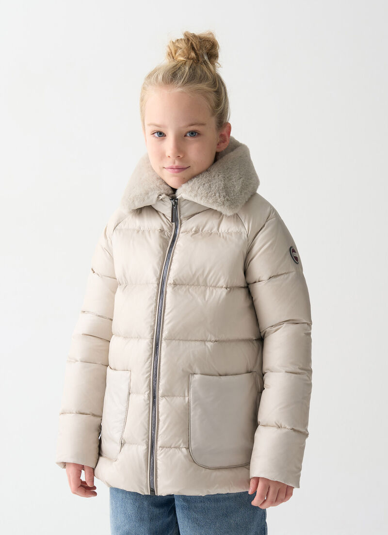 Down jacket with fur collar