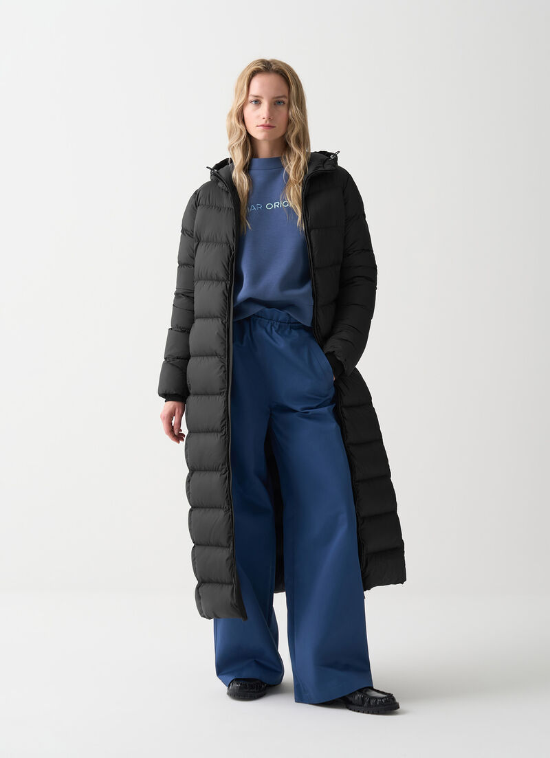 Long matte down jacket with belt