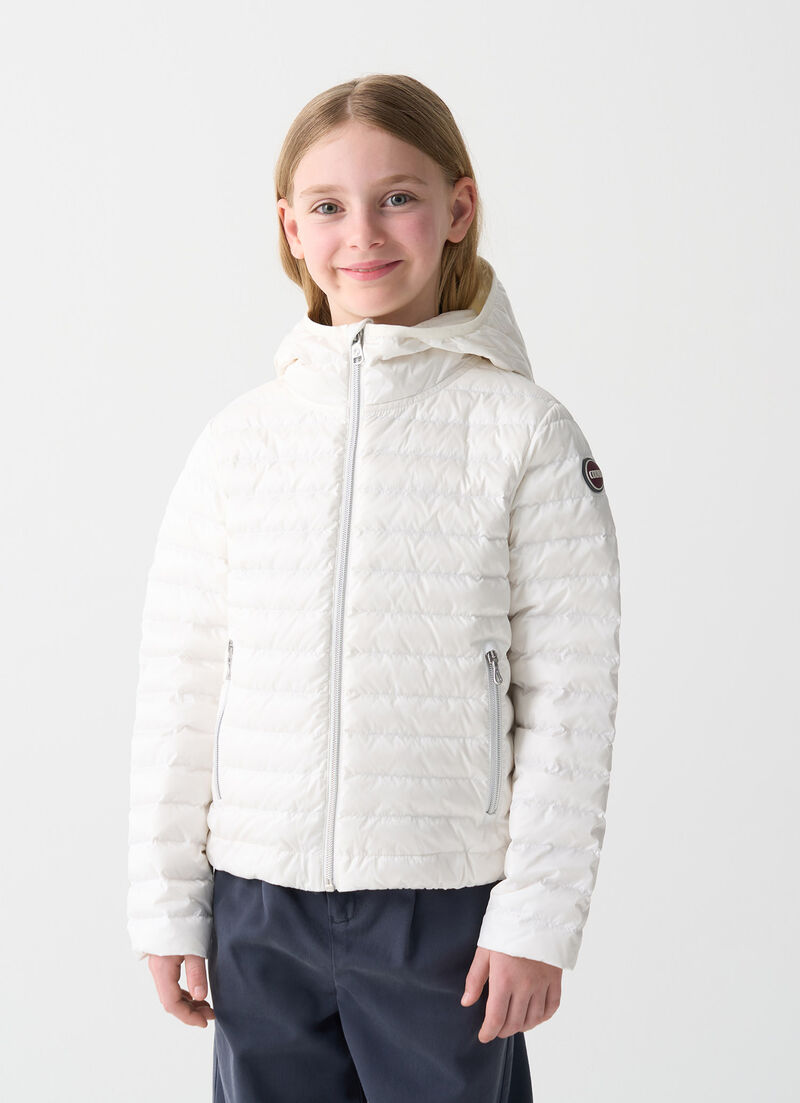 Down jacket with elasticated hem