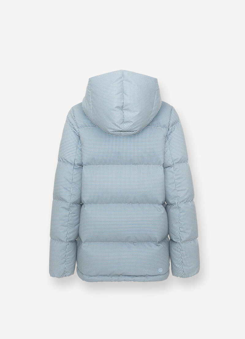 Houndstooth down jacket with maxi-hood