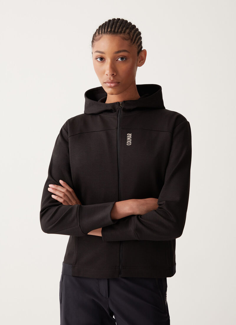 Stretch interlock hooded sweatshirt