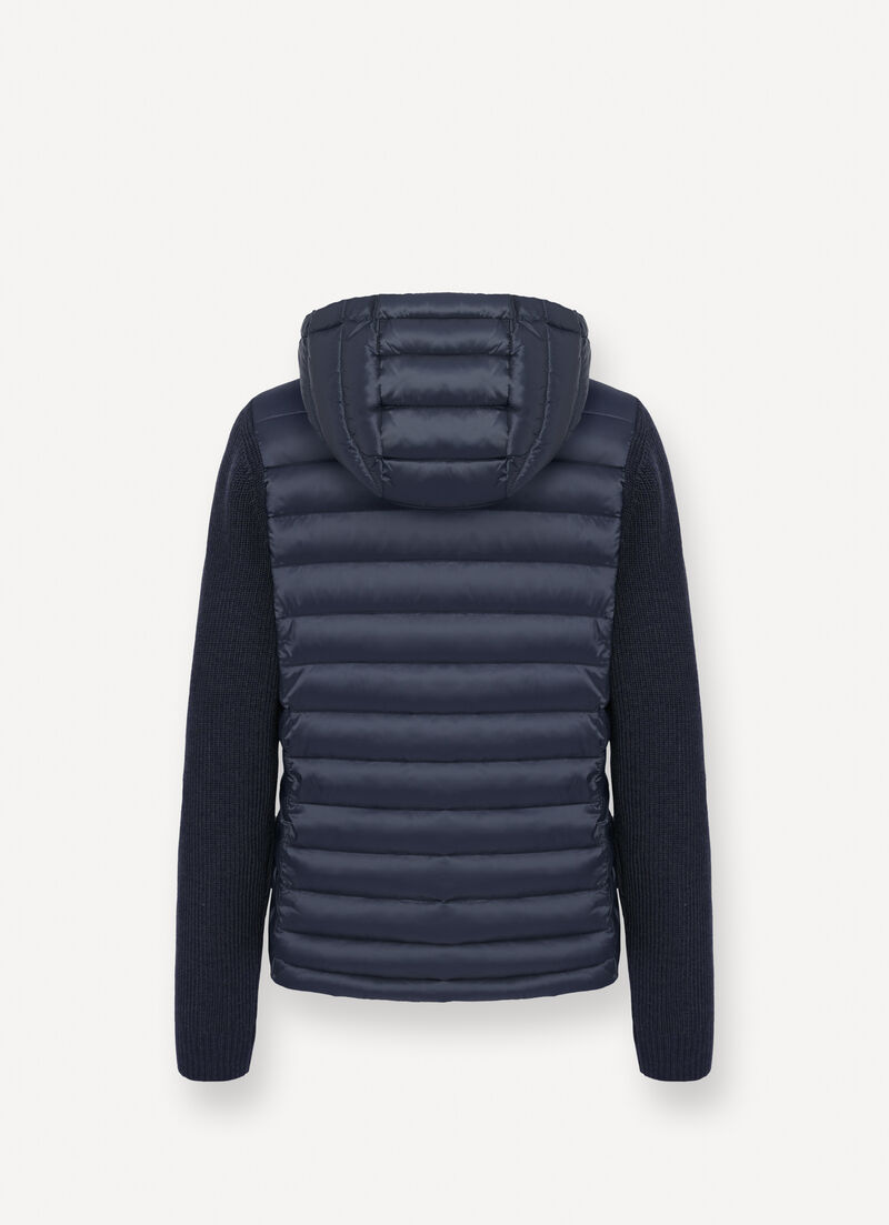 Hooded jacket with knit sleeves