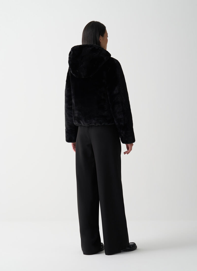 Reversible faux fur down jacket