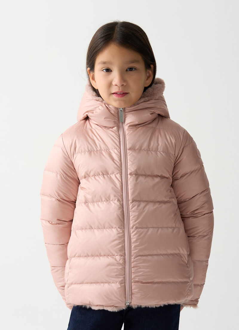 Reversible faux fur down jacket