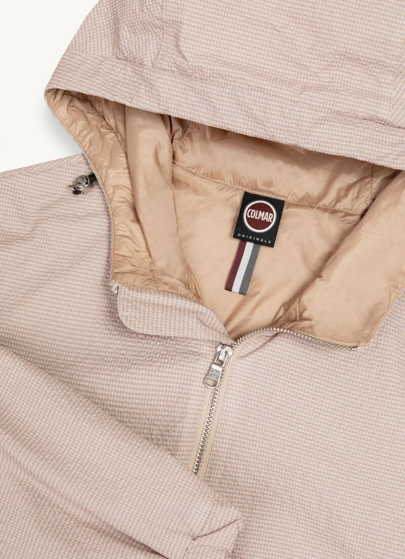 Hooded seersucker-effect jacket