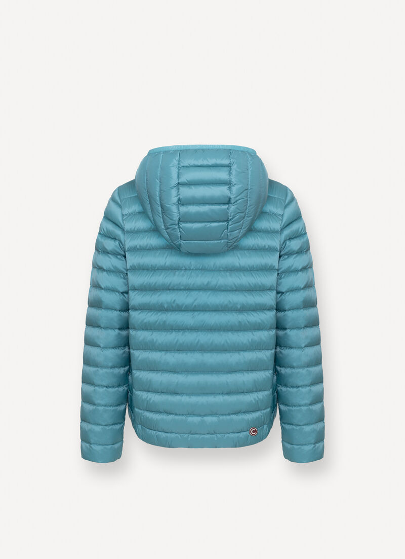 Down jacket with elasticated hem