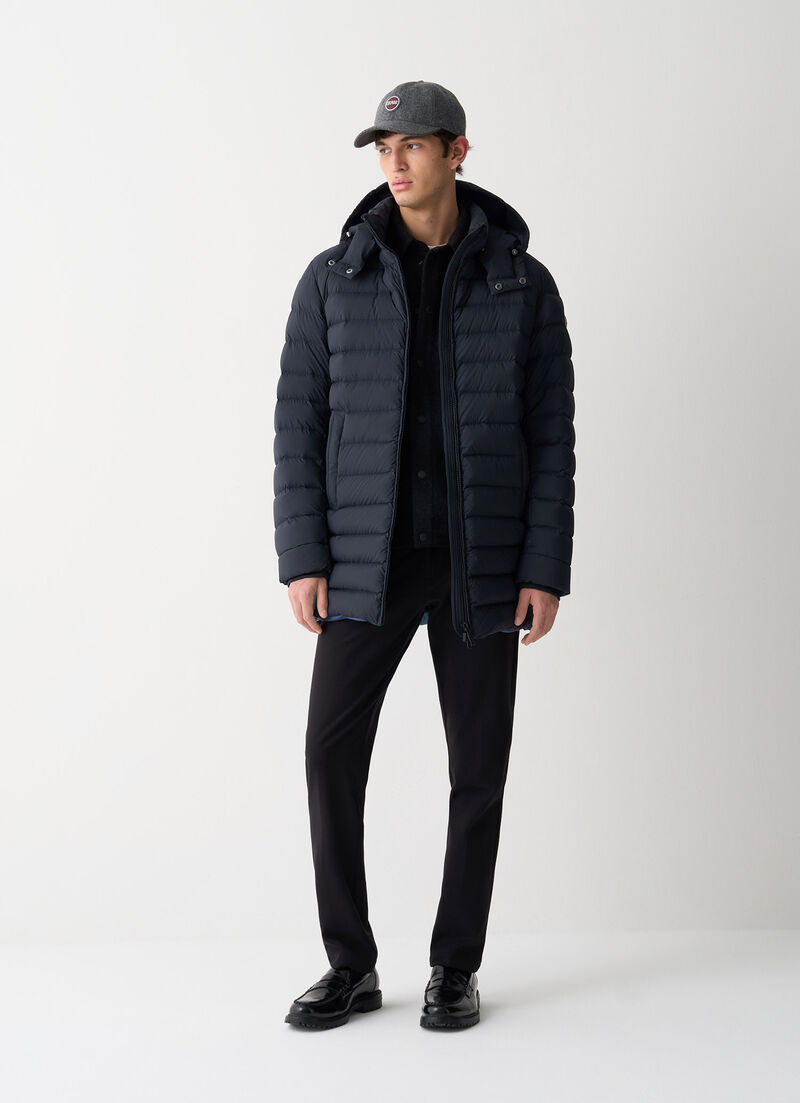 Quilted down jacket with side slits