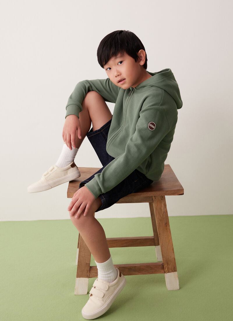 Full-zip piqué sweatshirt