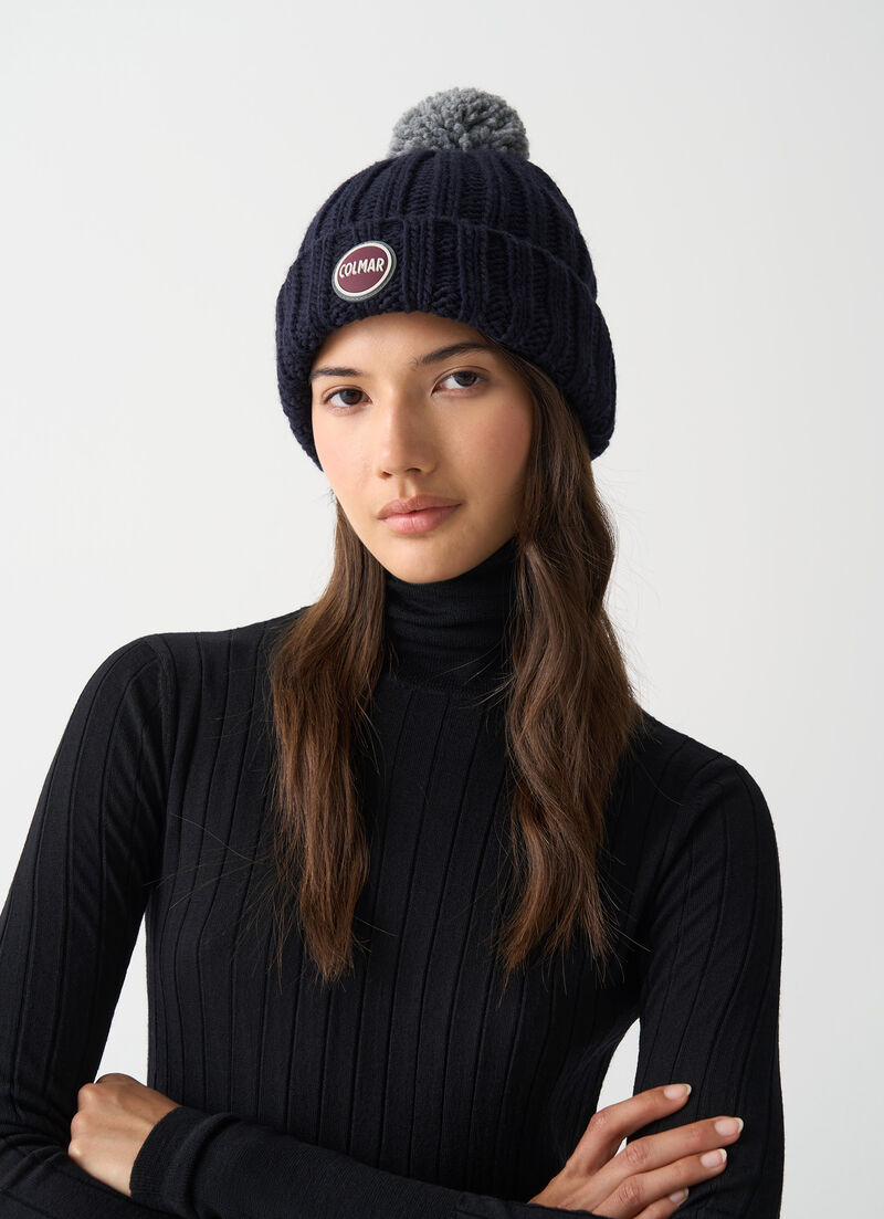 Unisex rib-knit hat with pom-pom