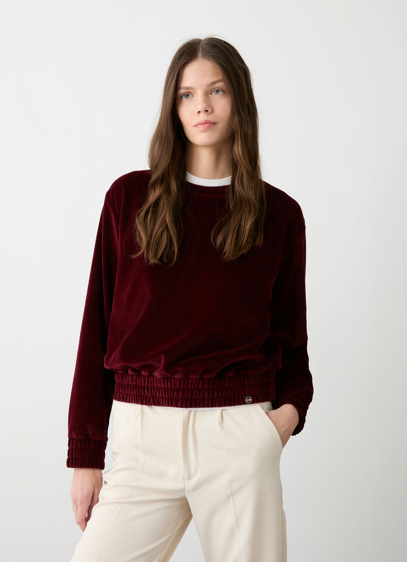Velvet sweatshirt with stretch band