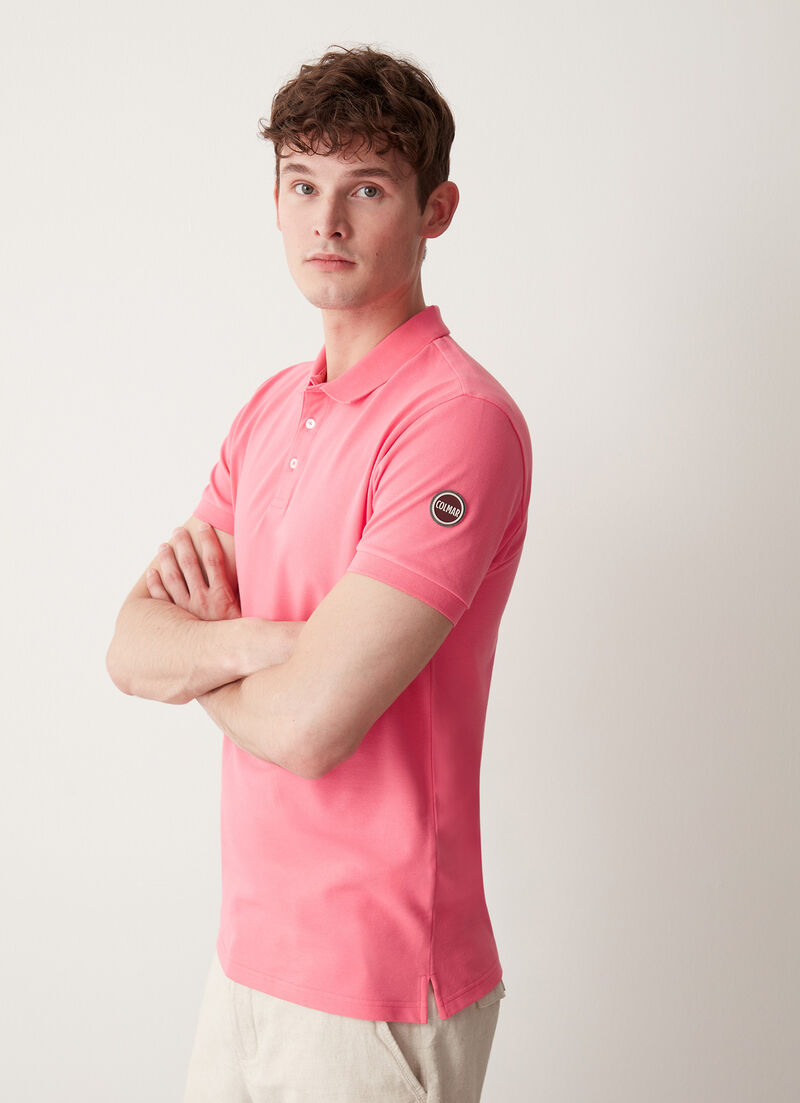 Stretch piqué cotton polo shirt