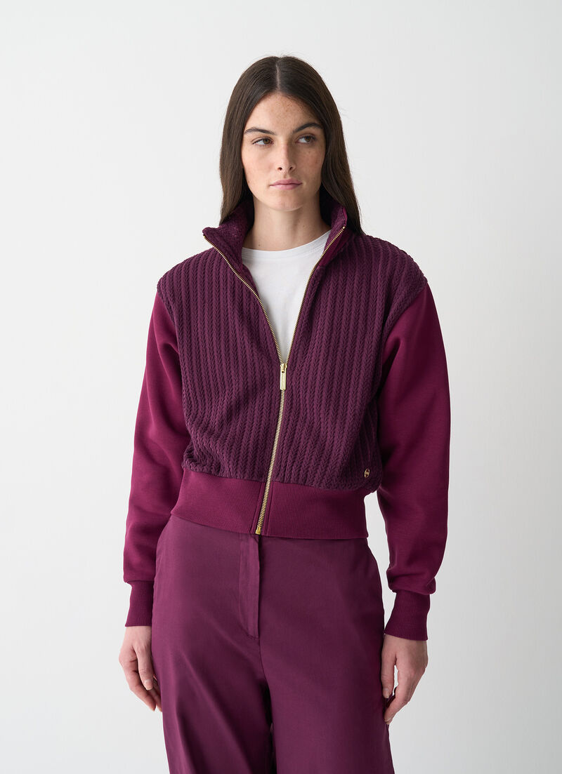Cable-knit sweatshirt with zip
