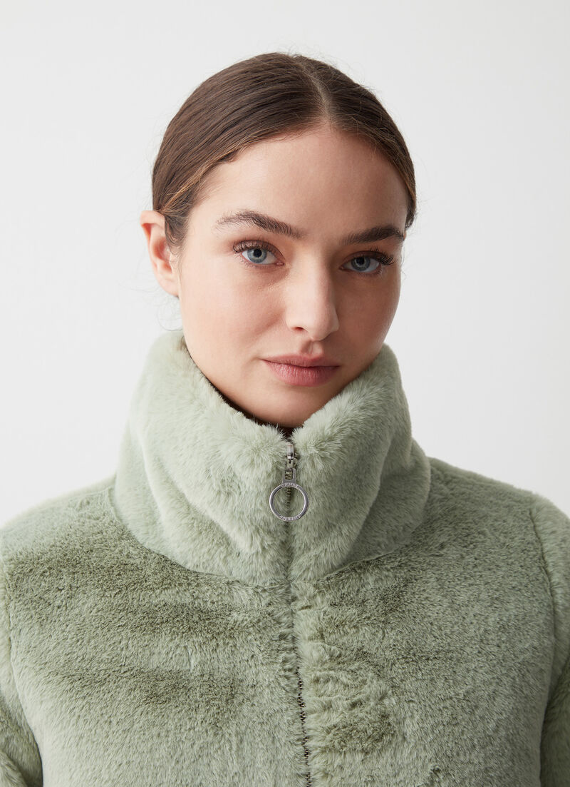 Reversible faux fur down jacket