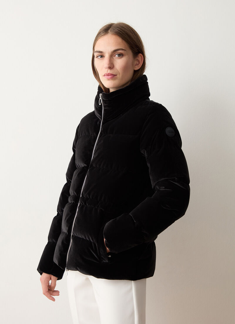 Stretch velvet down jacket