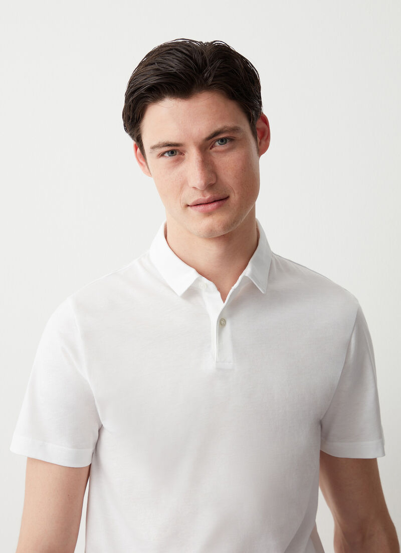Compact cotton polo shirt with shirt collar