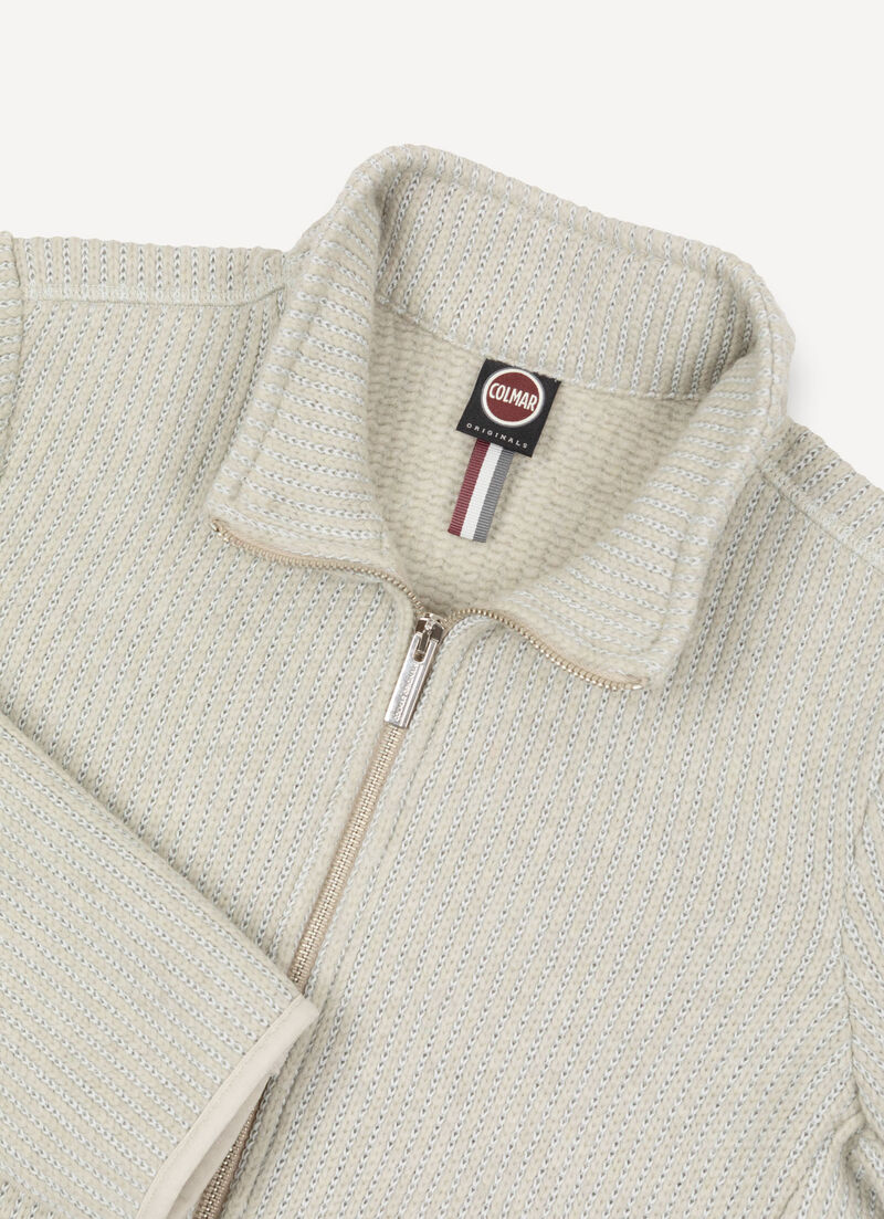 Rib-knit pullover with zip