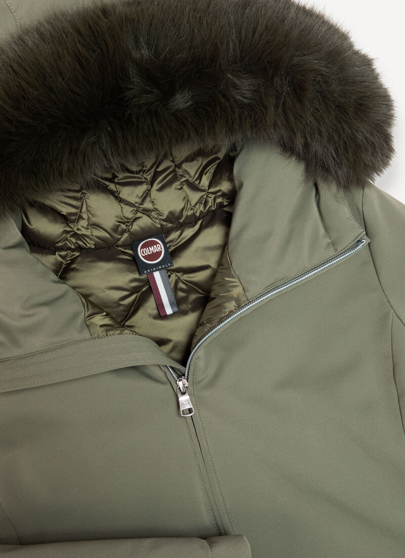 Waterproof down jacket with faux fur