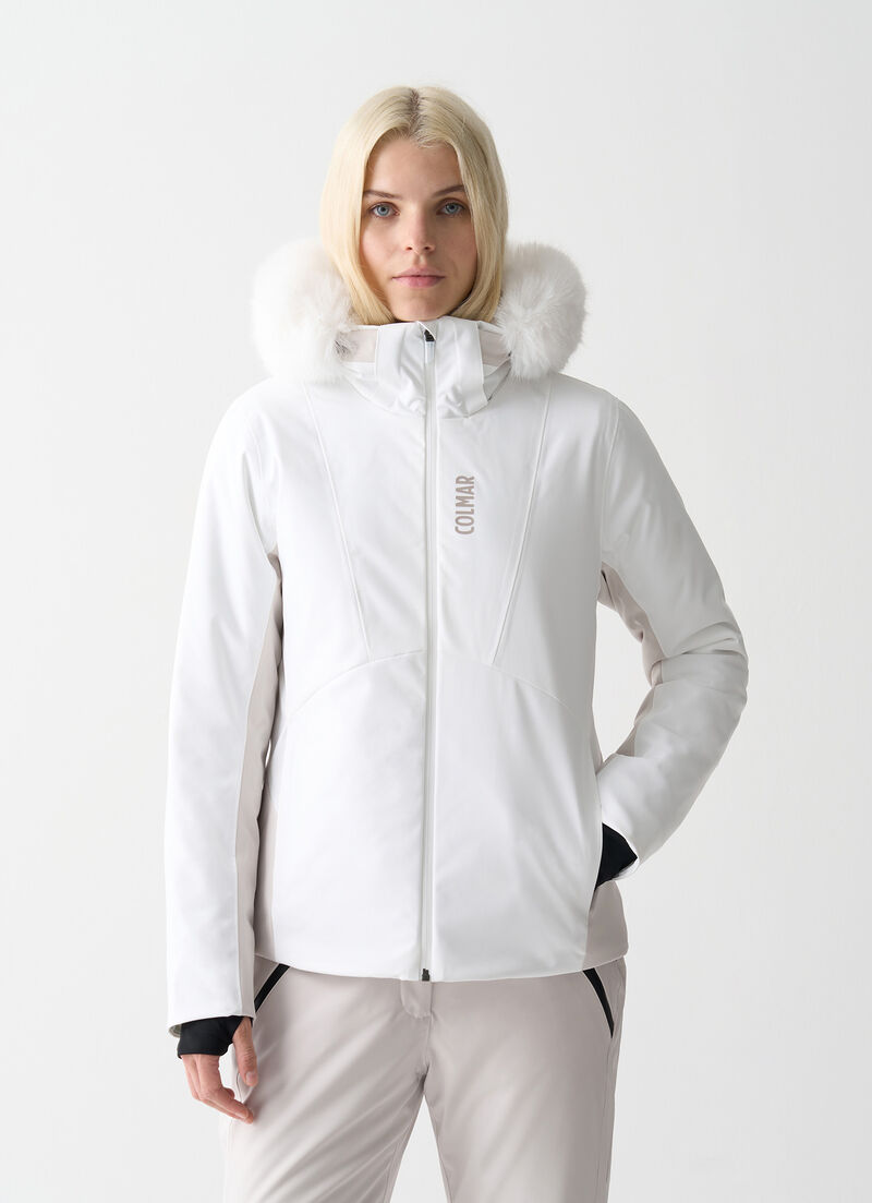 Two-tone ski jacket with fur