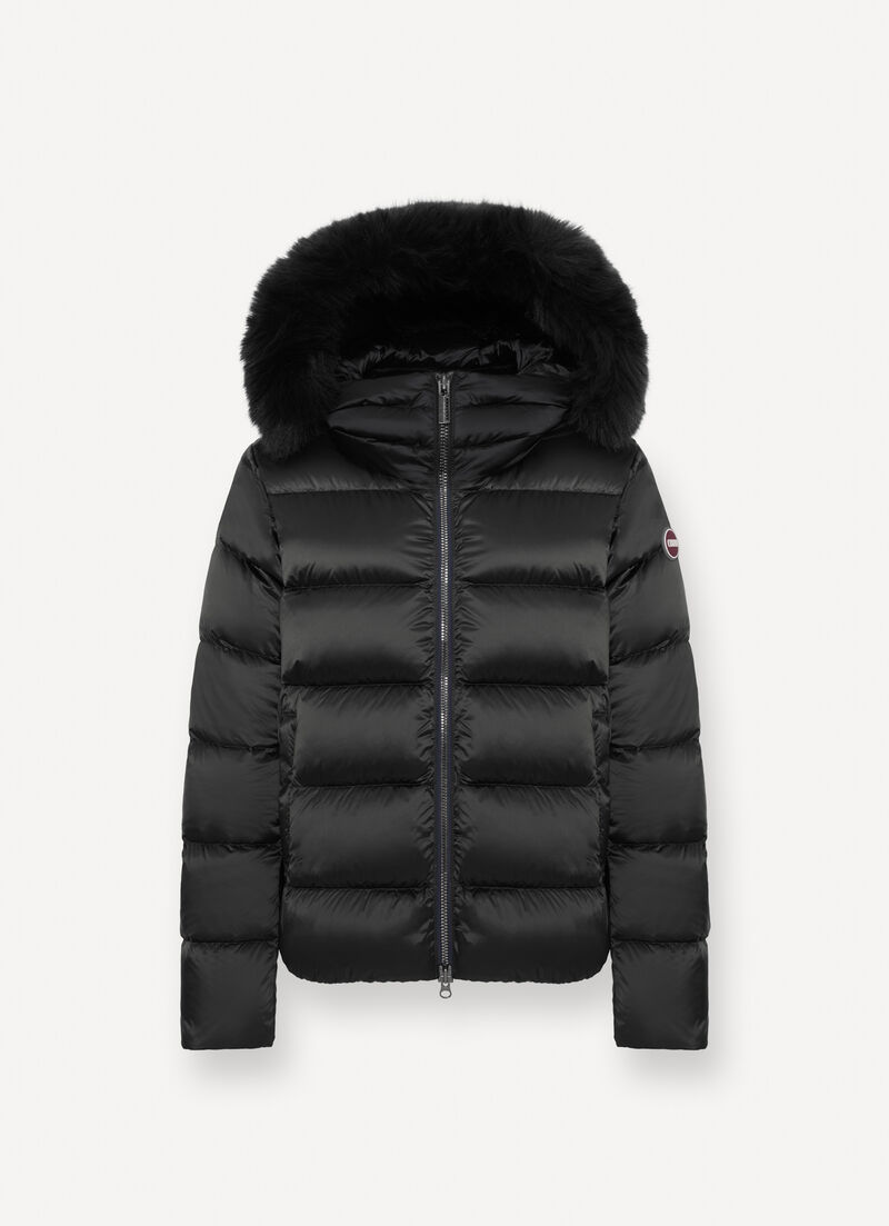 Turtle neck down jacket with faux fur