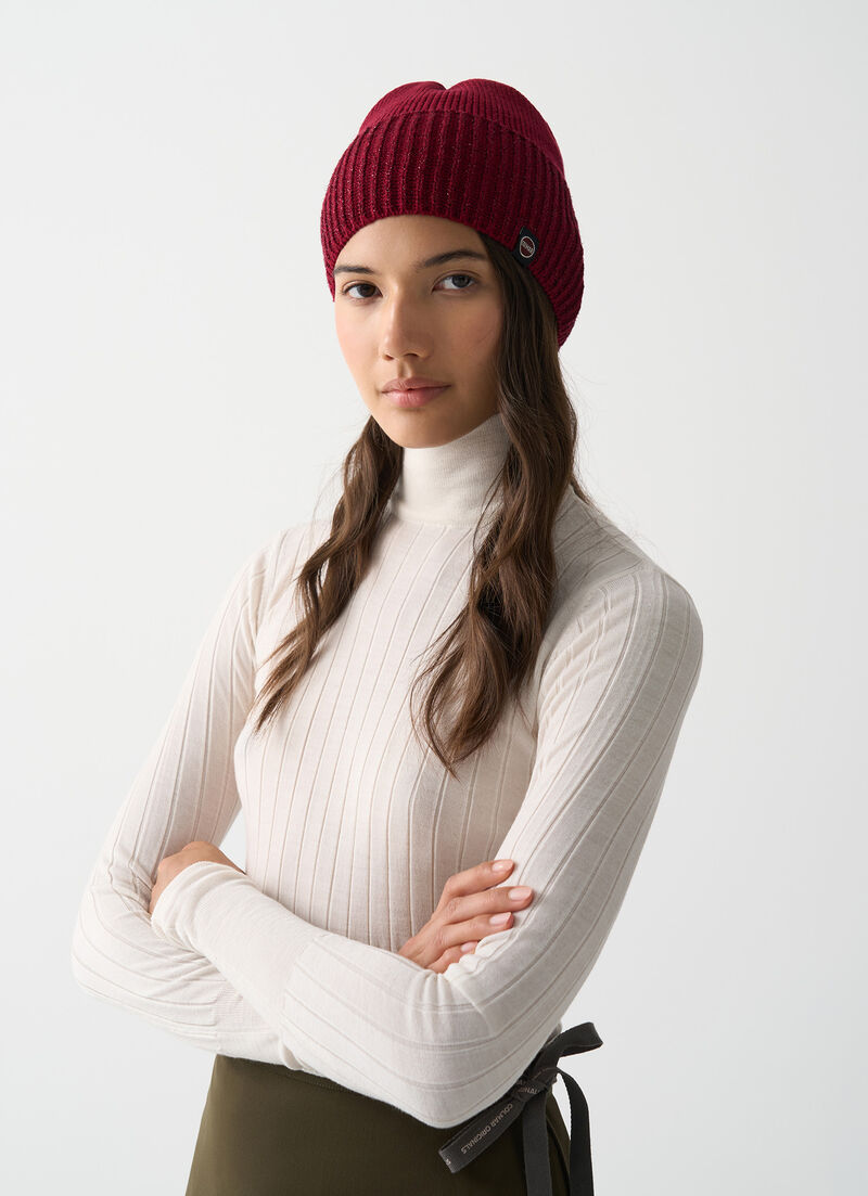 Hat with lurex rib knit