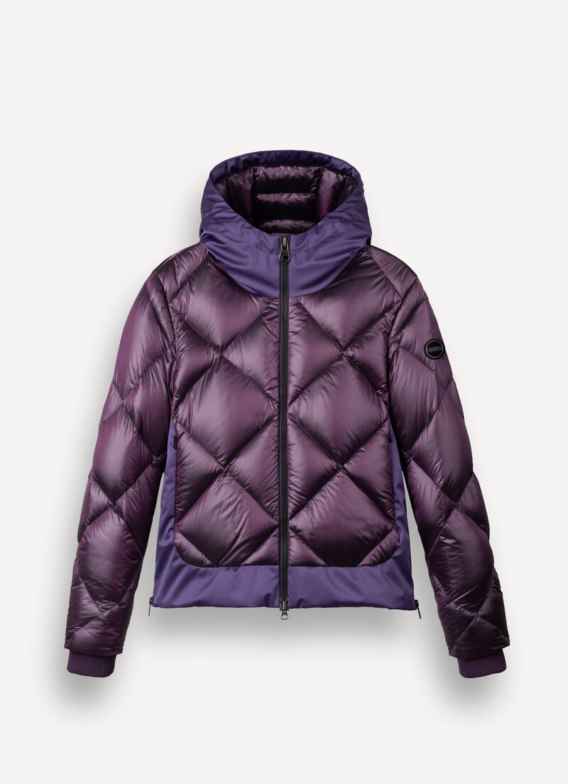 Colour-block down jacket with side zip