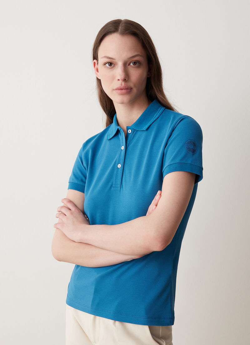 Stretch piqué fabric polo shirt with glitter logo