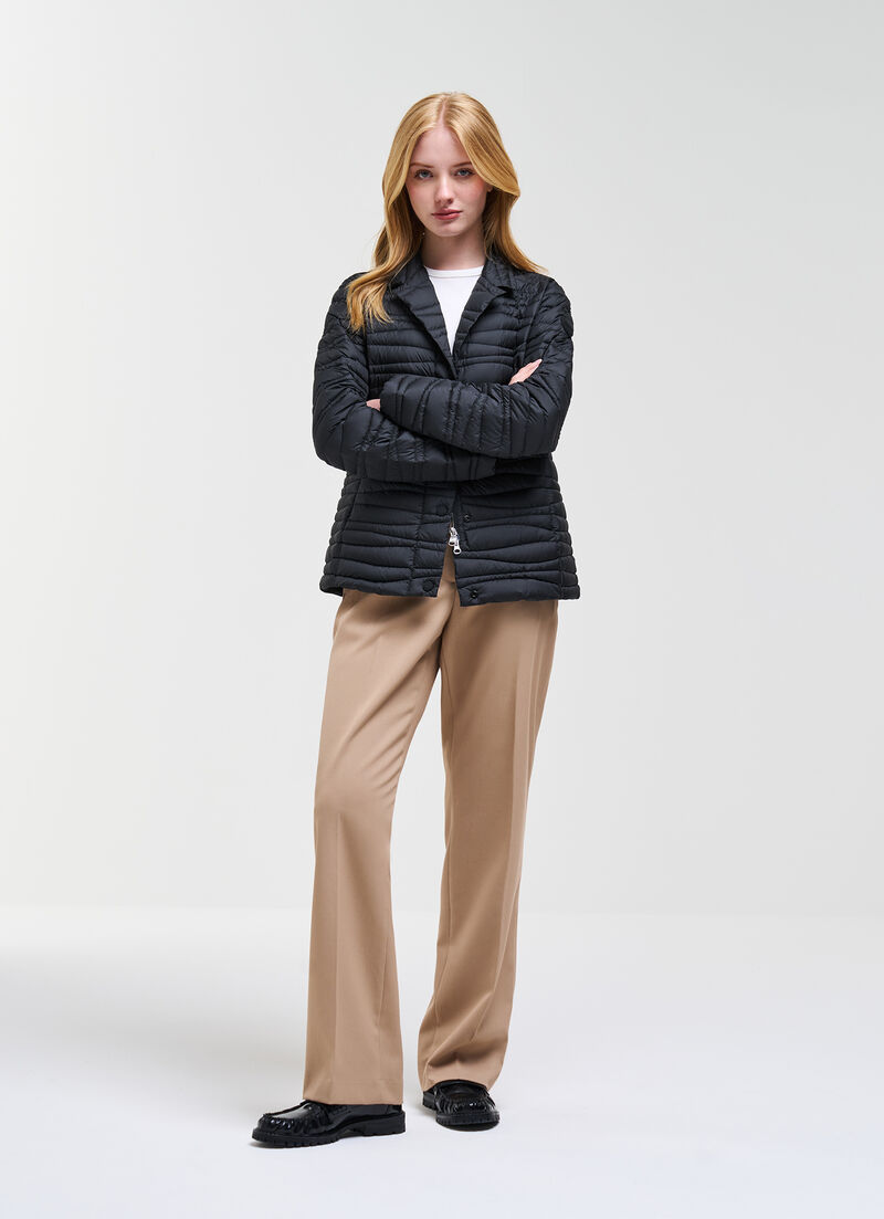 Down-padded blazer with wavy quilting