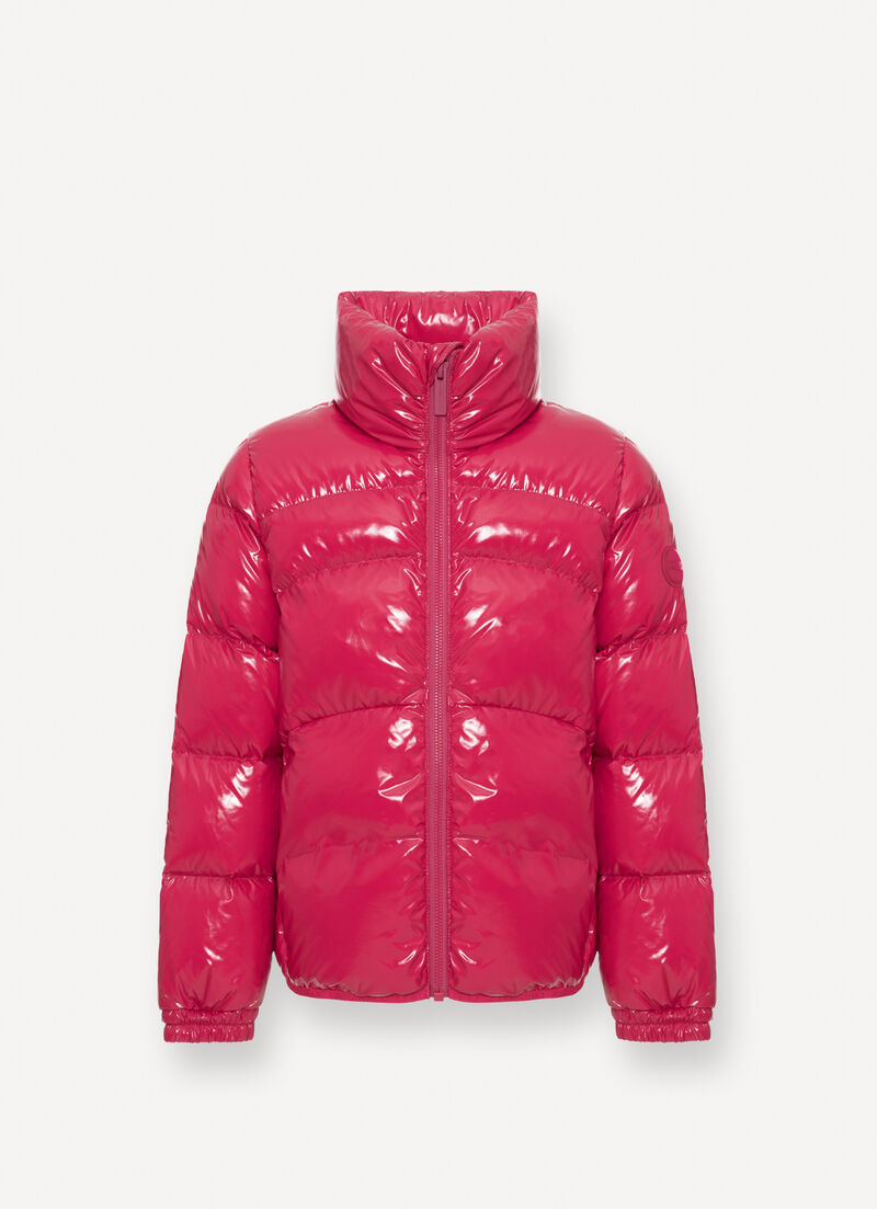 Glossy down jacket with high collar