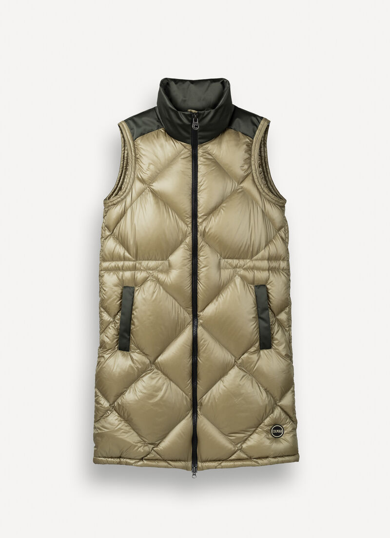 Colour-block down-padded maxi-vest