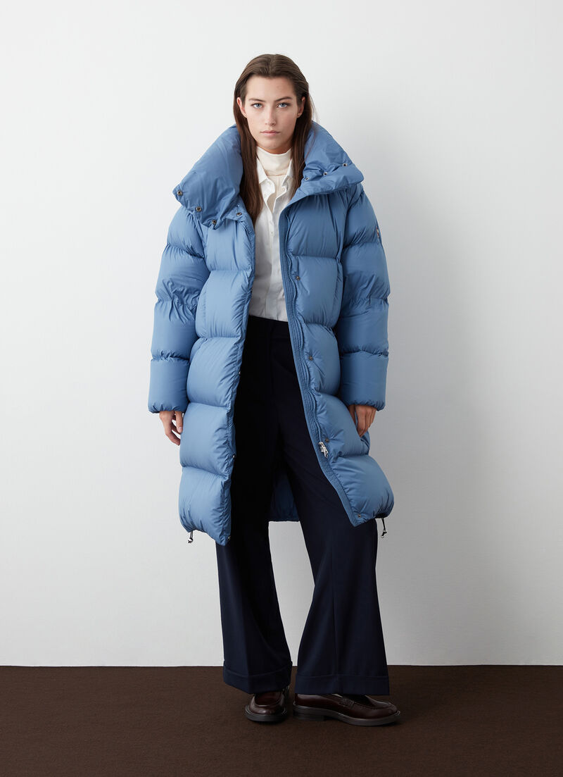 Long oversized down jacket with maxi-collar