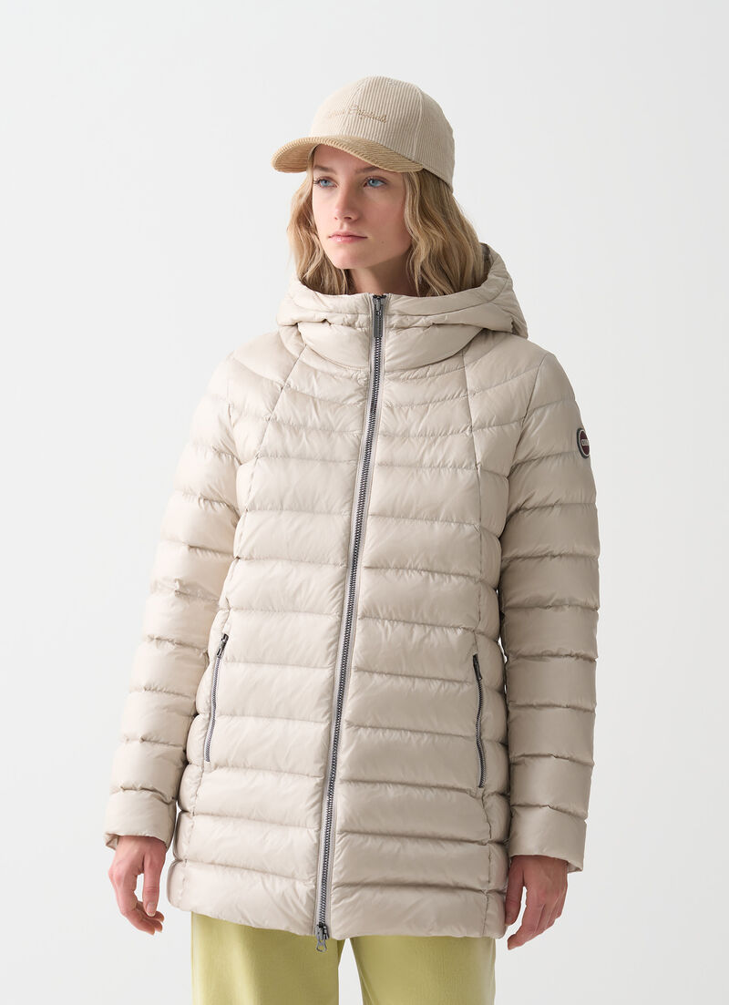 Hooded A-line down jacket