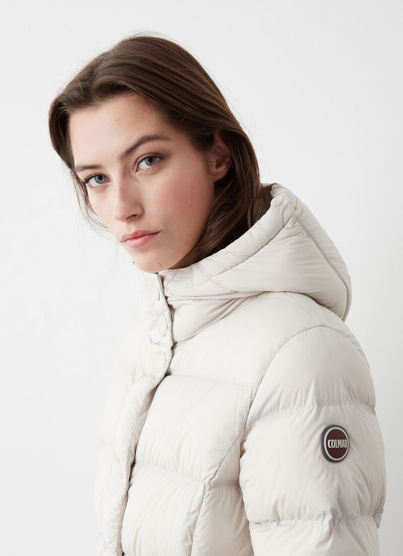 Super-matte stretch down jacket with belt