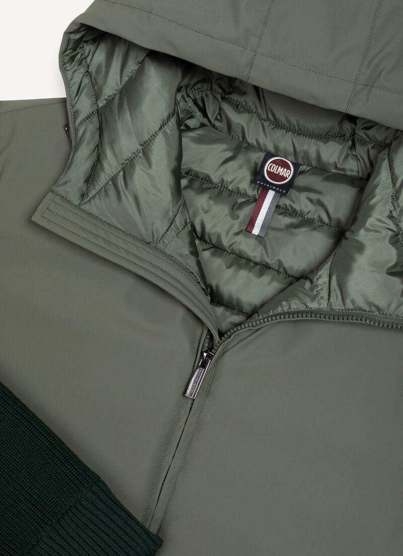 Padded jacket with knit sleeves