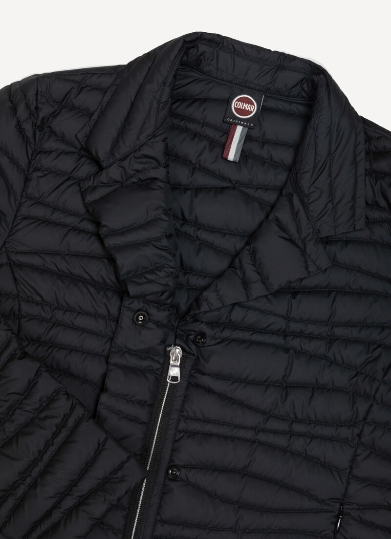 Down-padded blazer with wavy quilting