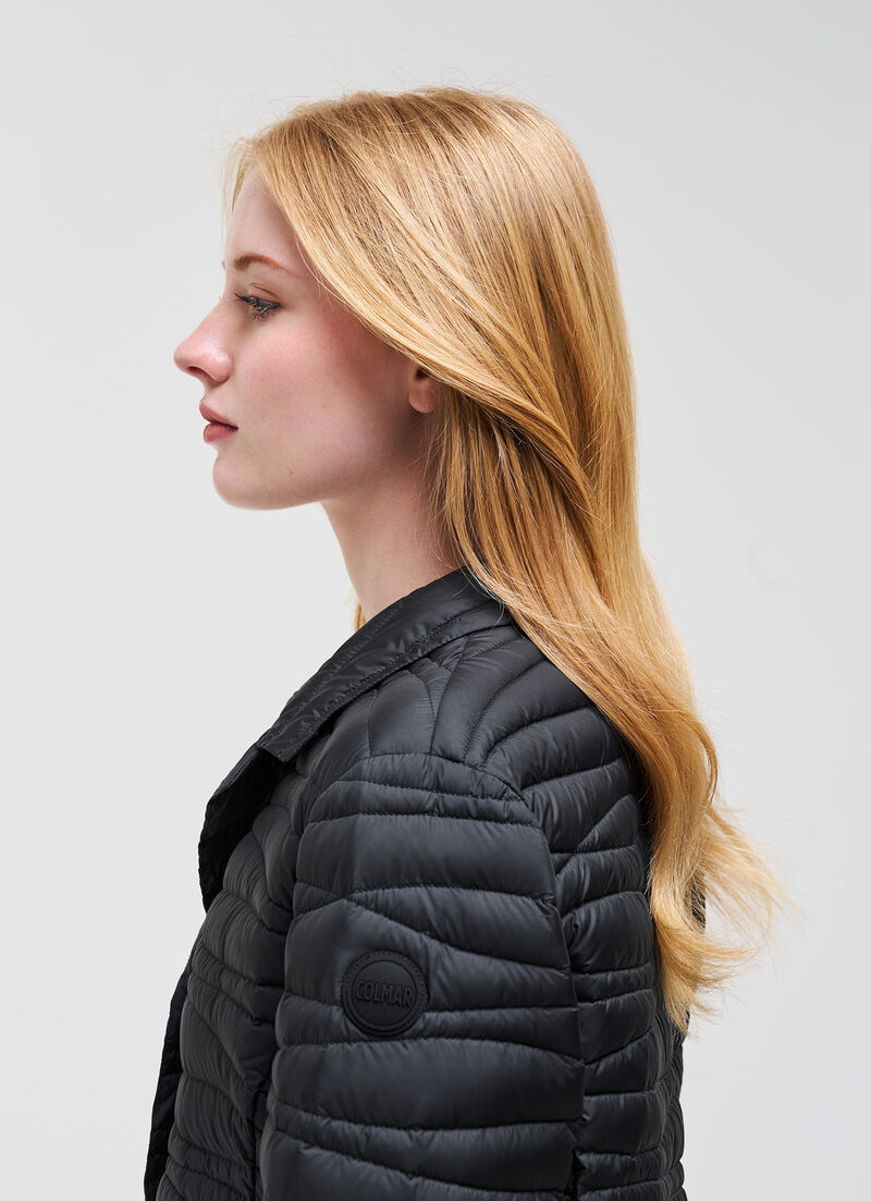 Down-padded blazer with wavy quilting