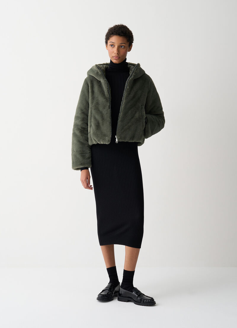 Reversible faux fur down jacket