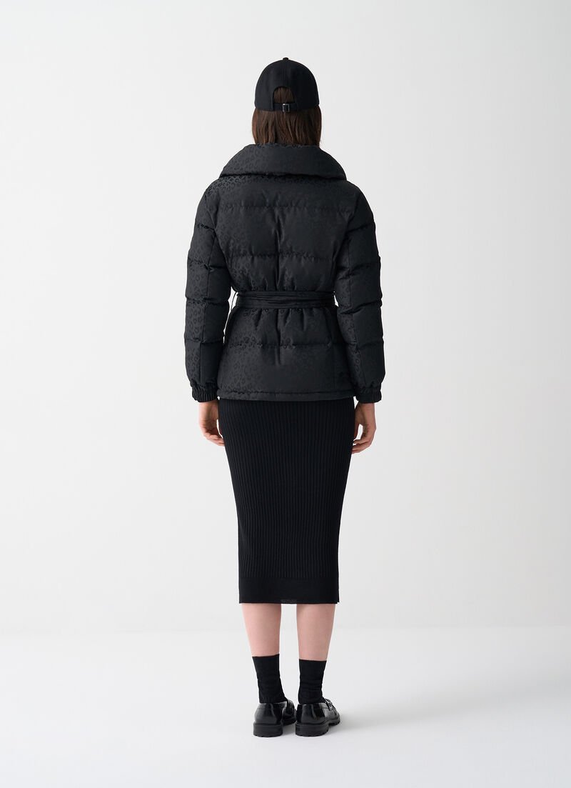 Animal print down jacket with belt