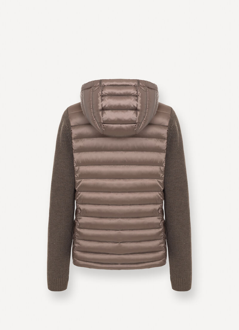 Hooded jacket with knit sleeves