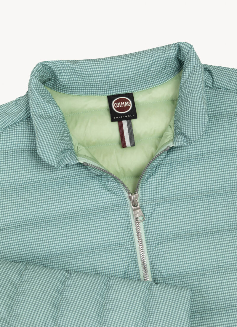 Vichy-print jacket with stand-up collar