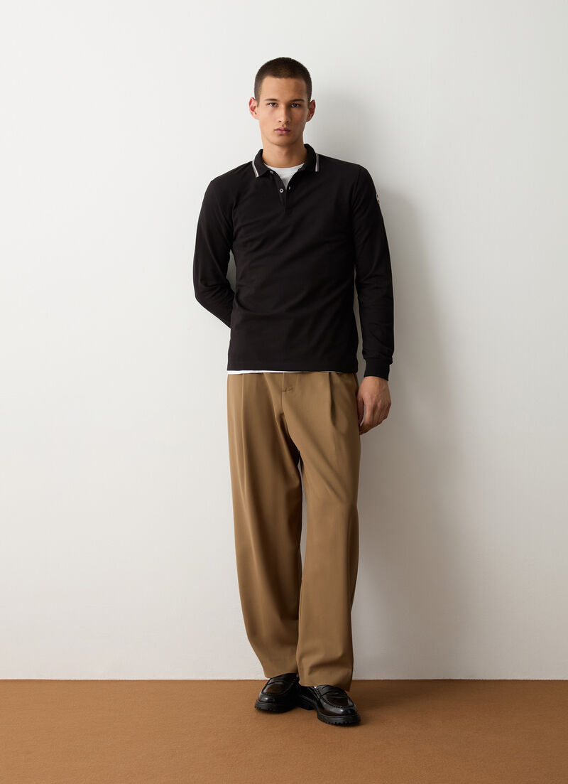 Long-sleeved polo shirt in stretch piqué