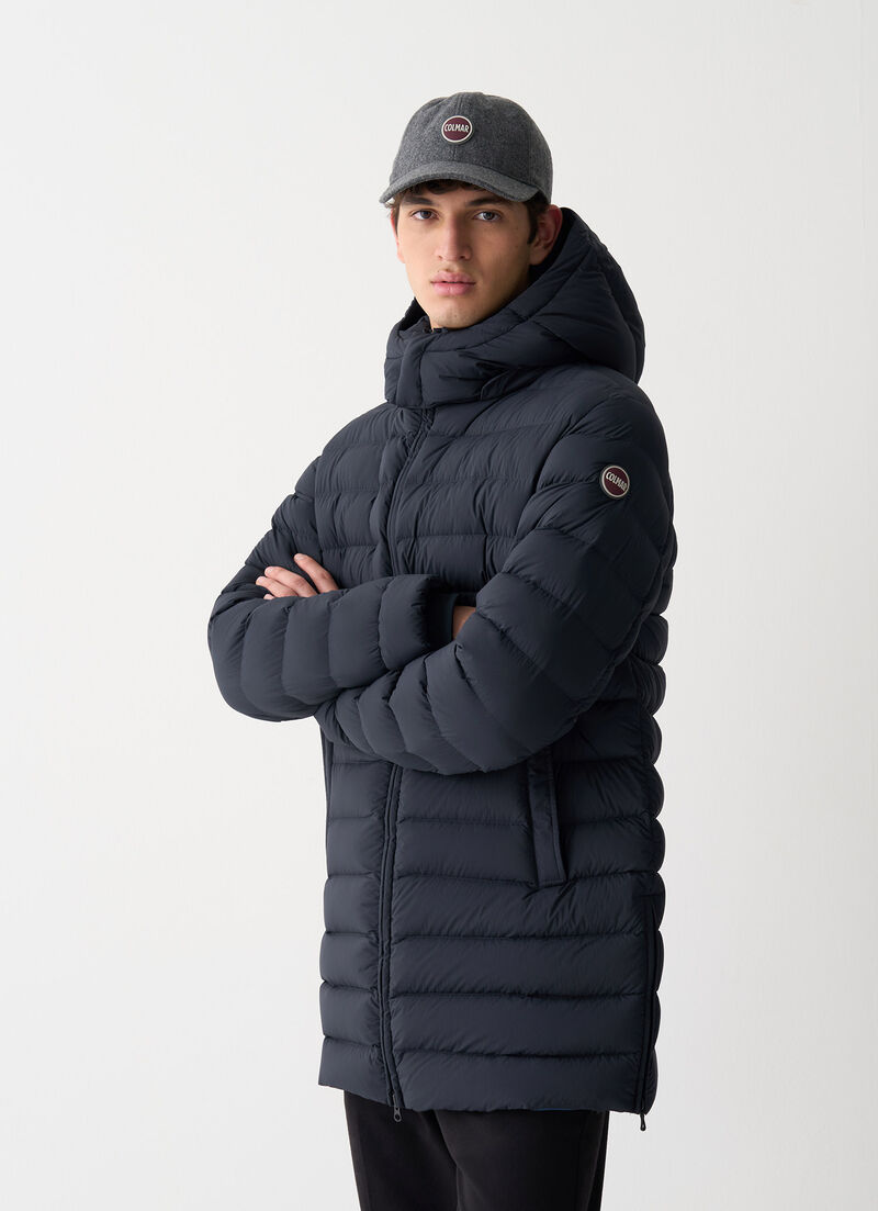 Quilted down jacket with side slits