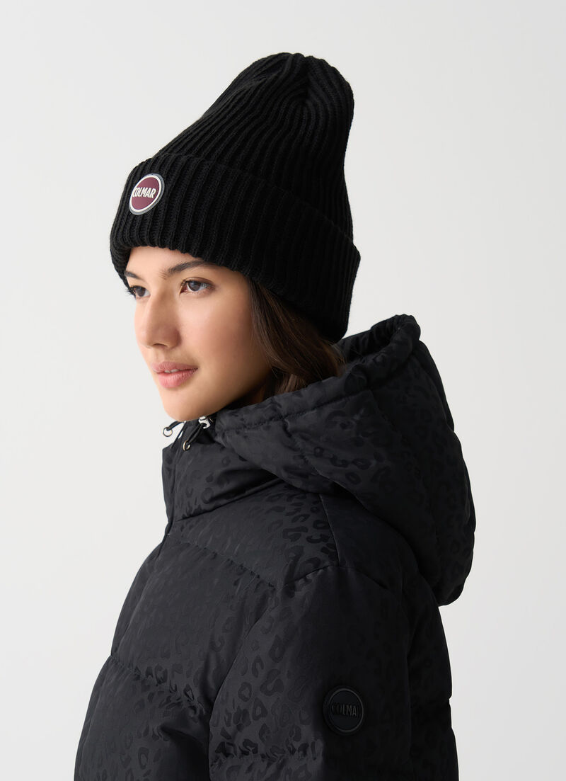 Animal-print hooded down jacket