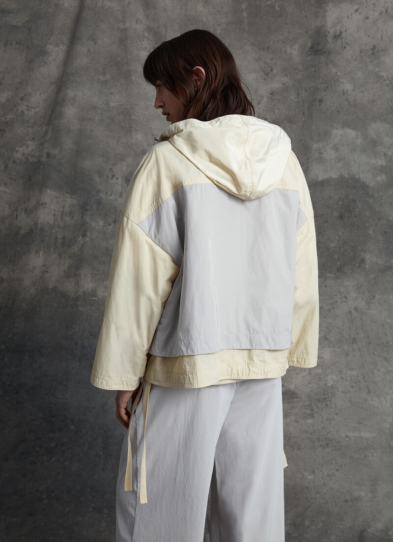Unlined hooded colour-block jacket