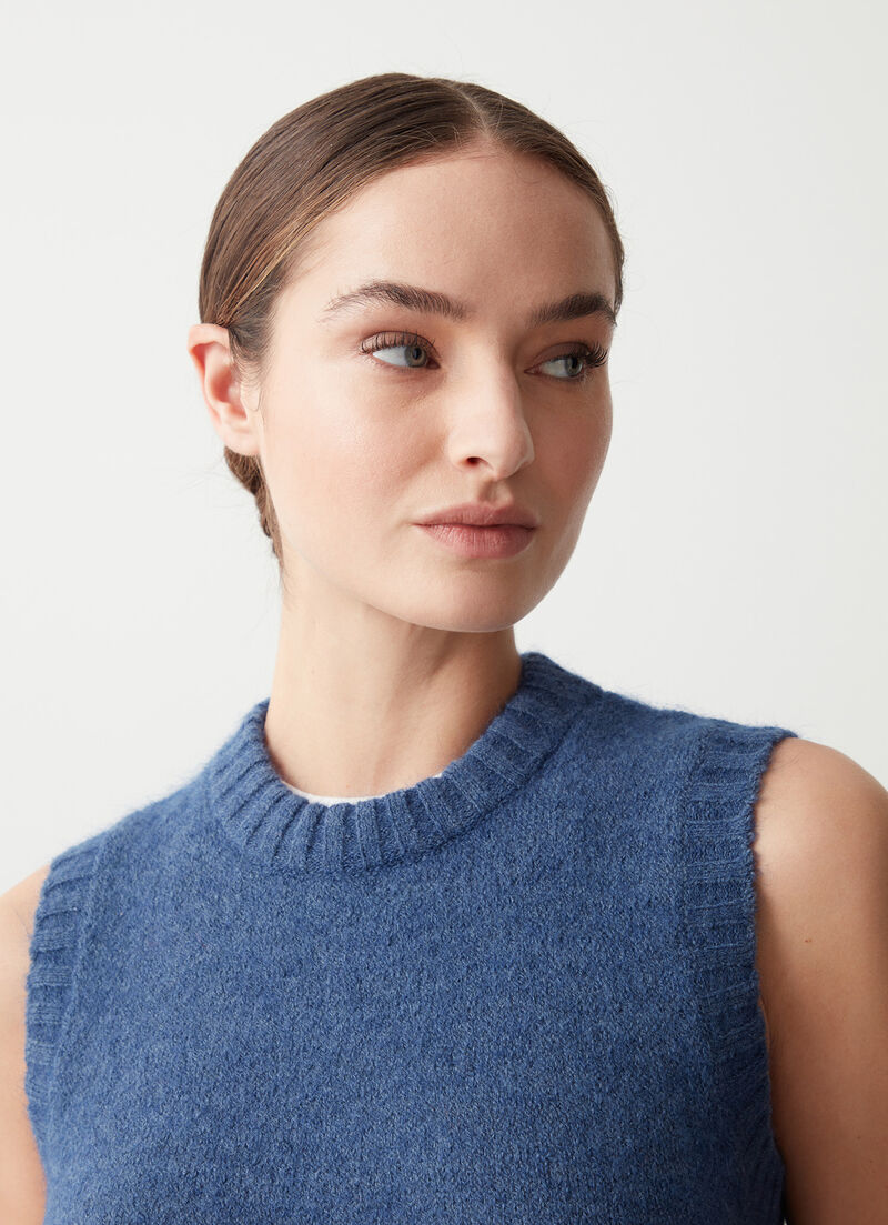 Crew-neck mohair-blend vest