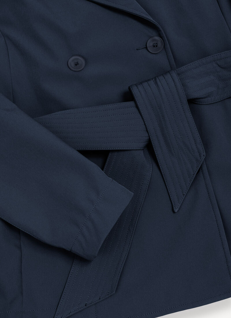 Short softshell trench coat with belt